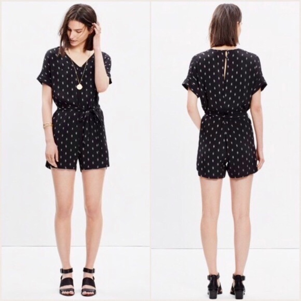 Madewell Black & White Perimeter Romper with Diamond Design Size Medium
